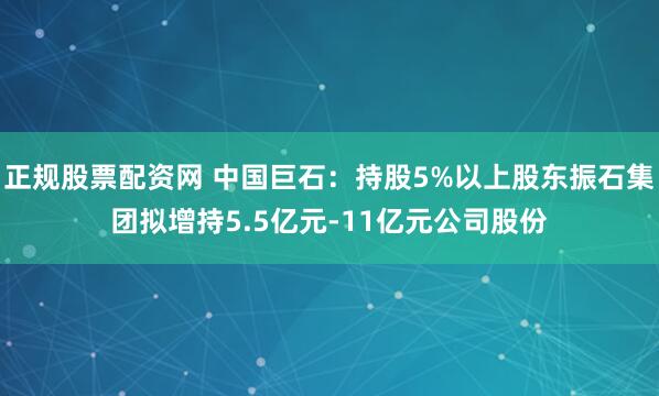 正规股票配资网 中国巨石：持股5%以上股东振石集团拟增持5.5亿元-11亿元公司股份